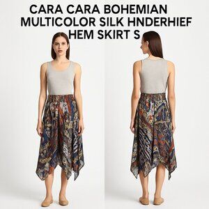 CARA CARA Bohemian Multicolor Silk Handkerchief Hem Skirt S